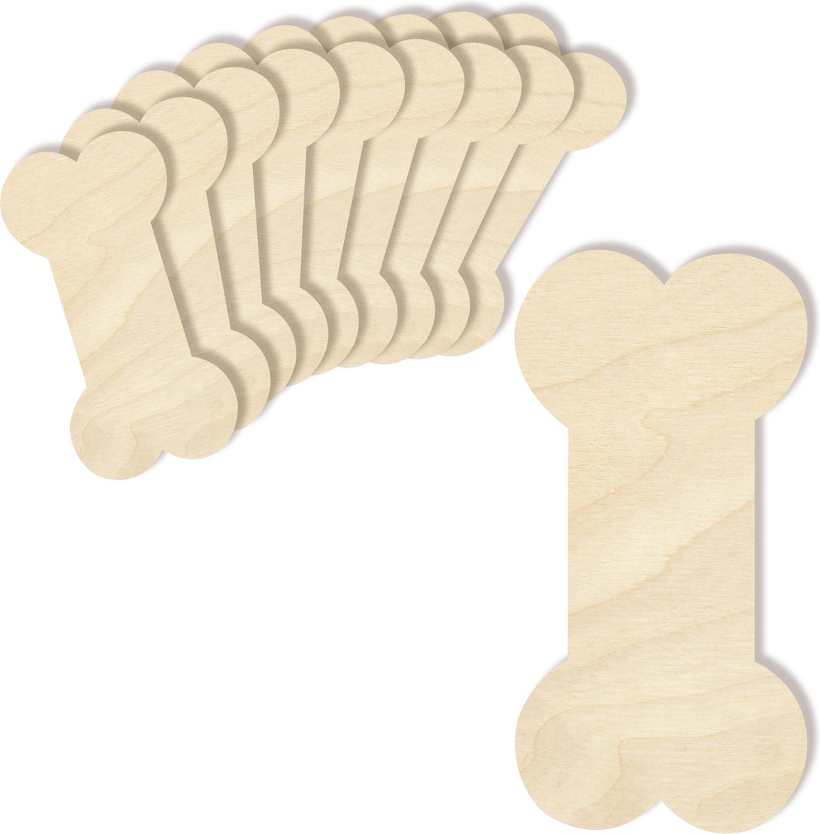 Creative Deco 10 x Grote Houten Vormen Bot Honden | 15 x 7.5 cm | Multiplex | Verf, Decoratie, Cadeau en Decoupage, DIY